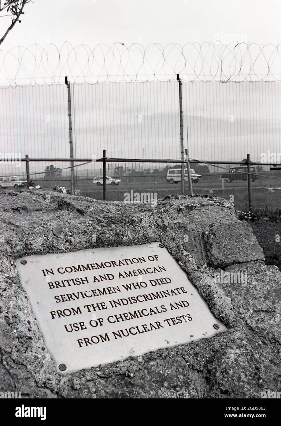 Protest plaque at Molesworth airbase September 1986 UK Stock Photo