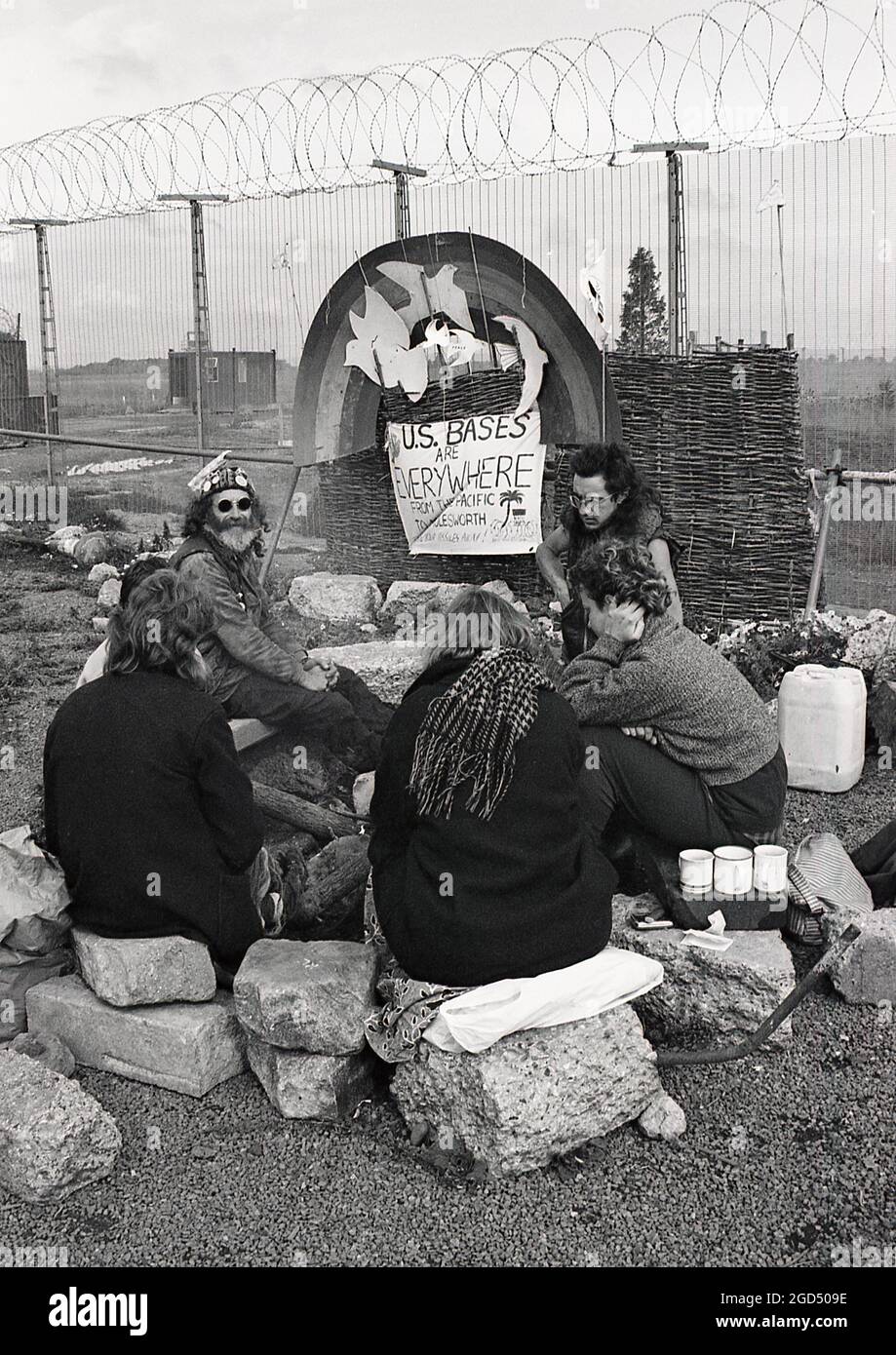 Peace camp at Molesworth US airbase, UK September 1986 Stock Photo