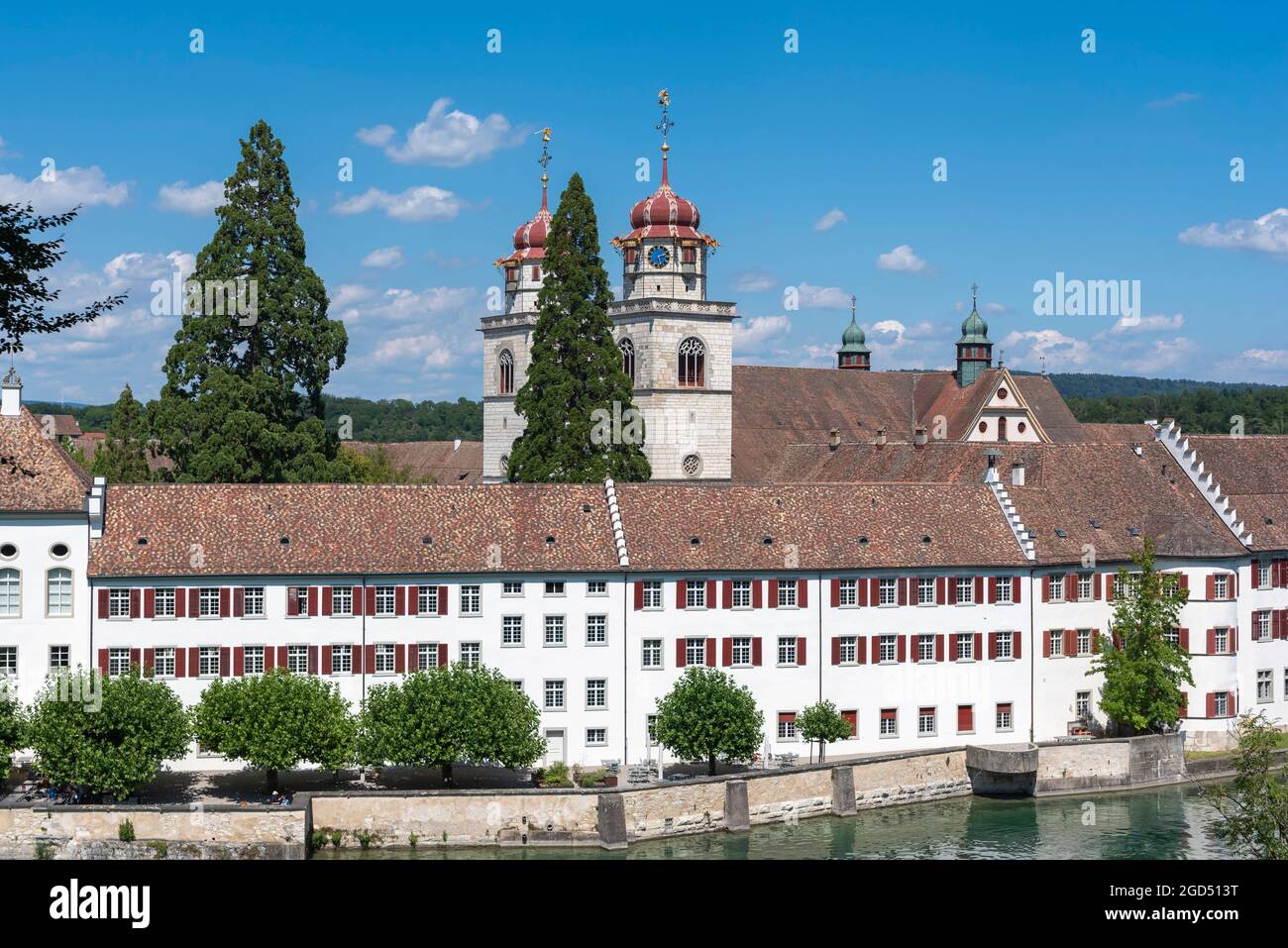 geography / travel, Switzerland, Zurich, Rheinau, Rhine with monastery island Rheinau, ADDITIONAL-RIGHTS-CLEARANCE-INFO-NOT-AVAILABLE Stock Photo