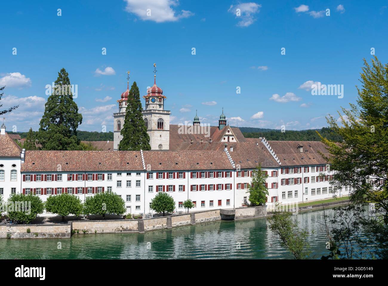 geography / travel, Switzerland, Zurich, Rheinau, Rhine with monastery island Rheinau, ADDITIONAL-RIGHTS-CLEARANCE-INFO-NOT-AVAILABLE Stock Photo