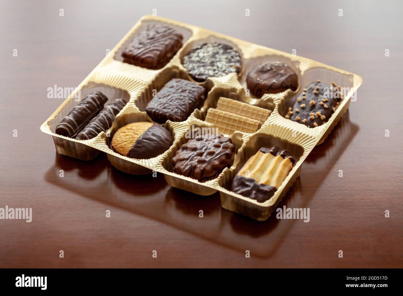 A box full with Assorted biscuits Stock Photo