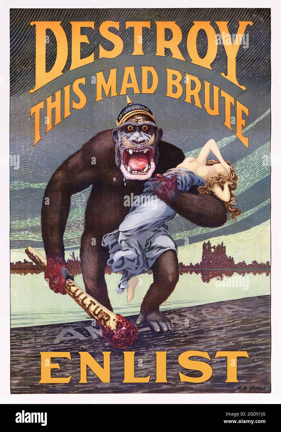 Destroy this mad brute Enlist - U.S. Army - Old and vintage propaganda / recruitment poster. 1917. Retouched version. Stock Photo
