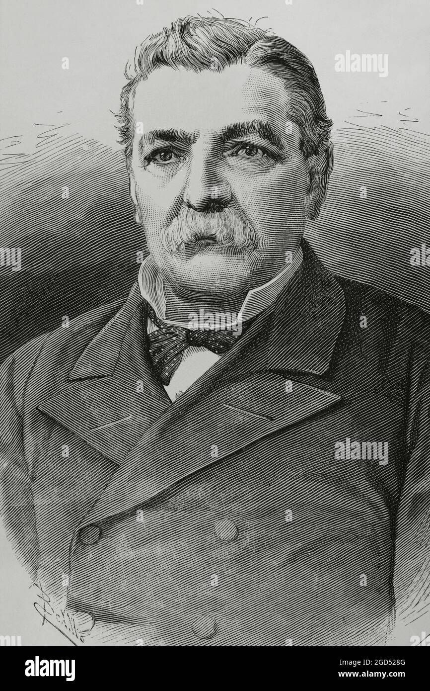 Domingo Santa Maria González (1824-1889). Chilean politician. 11th President of Chile (1881-1886). Portrait. Engraving. La Ilustración Española y Americana, 1882. Stock Photo