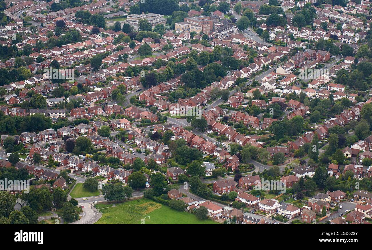 An aerial view of suburban housing at Chapel Allerton, West Yorkshire 