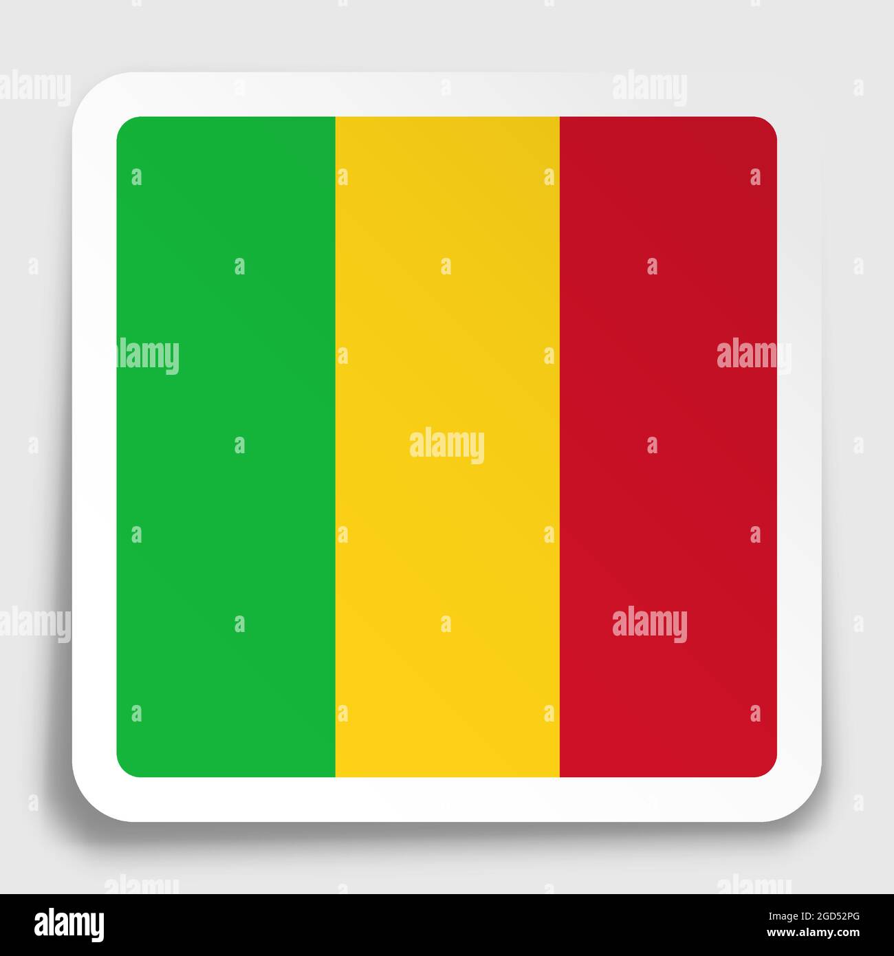 Mali flag icon on paper square sticker with shadow. Button for mobile application or web. Vector Stock Vector