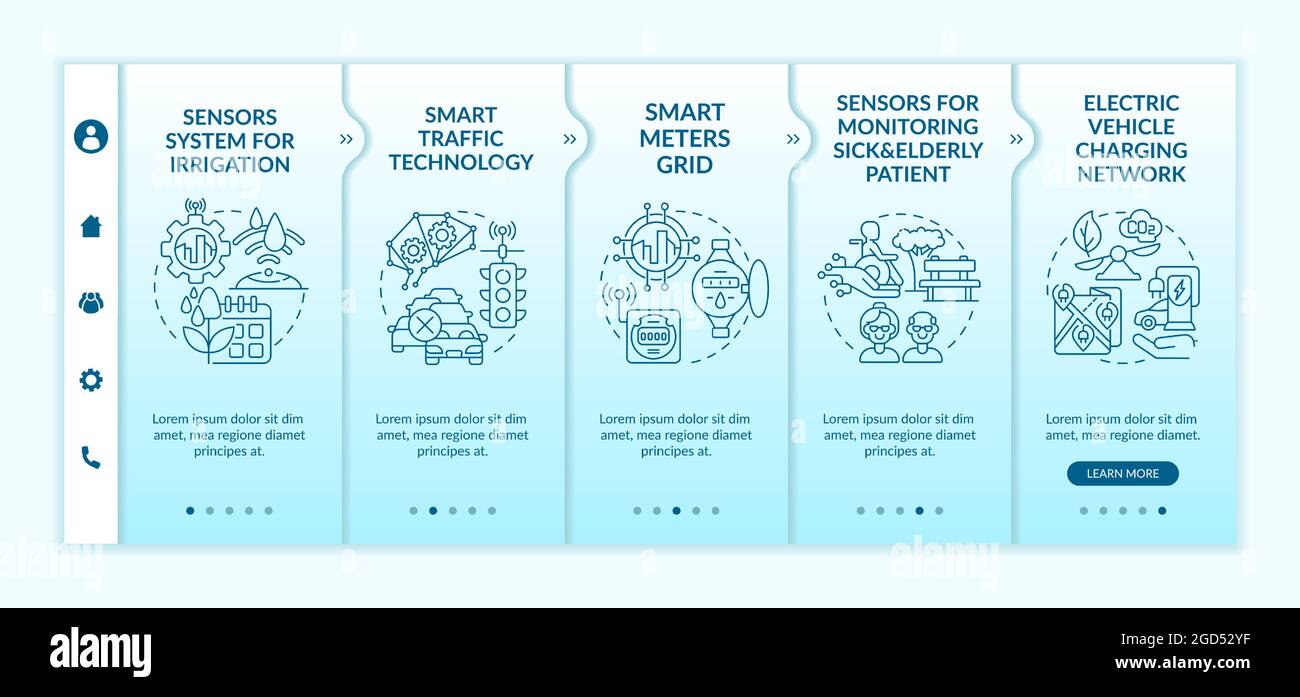 Smart city projects gradient blue onboarding vector template Stock Vector