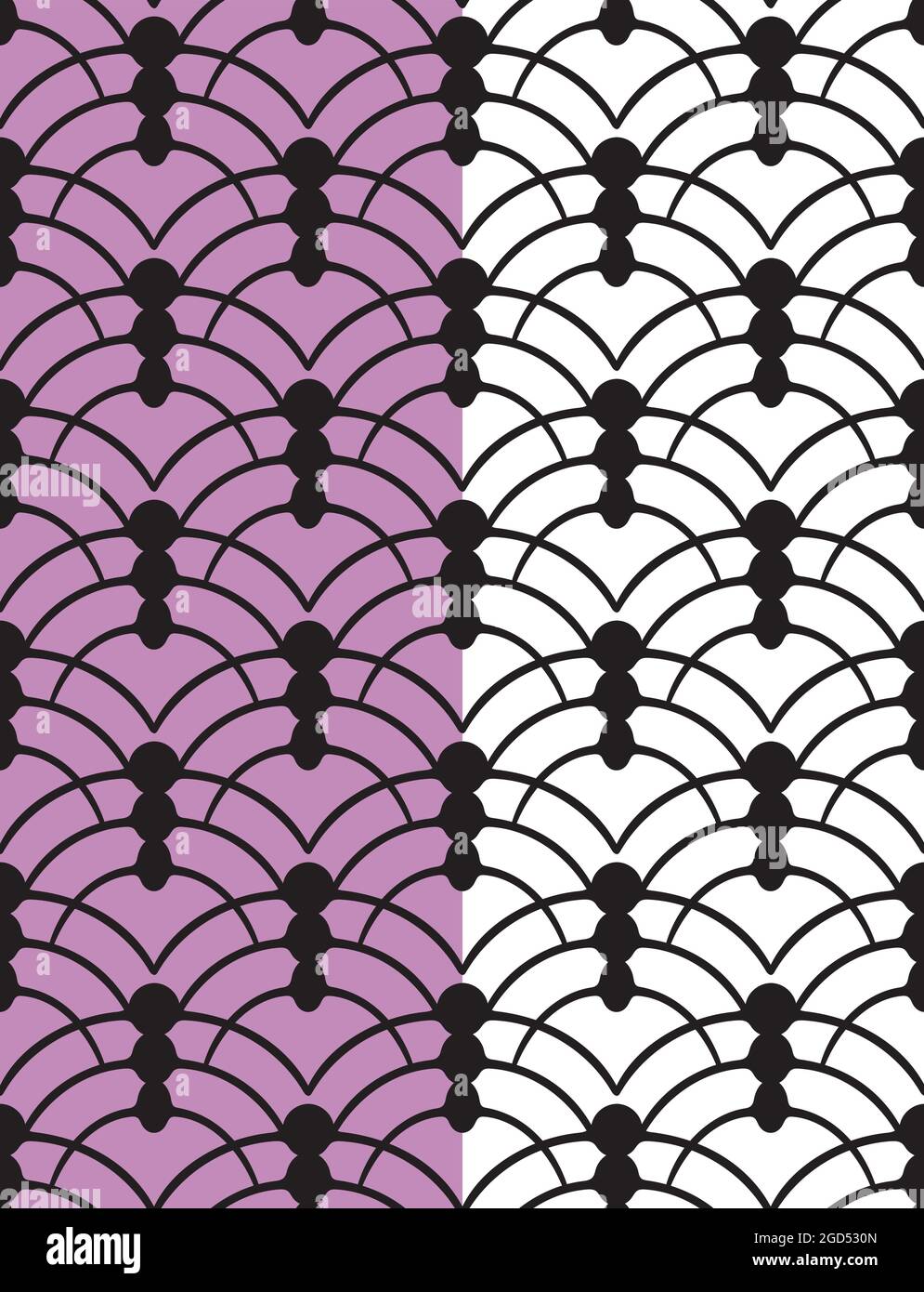 Hand painted ink black cicle elements. Curved grid seamless pattern. Lilac, white easy editable color background. Vector Stock Vector