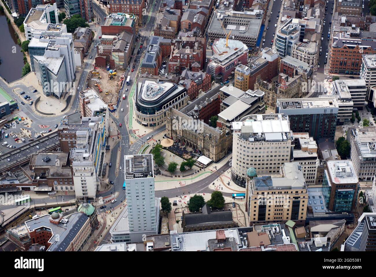 An aerial view of Leeds City Centre business district, West Yorkshire, northern England, UK Stock Photo