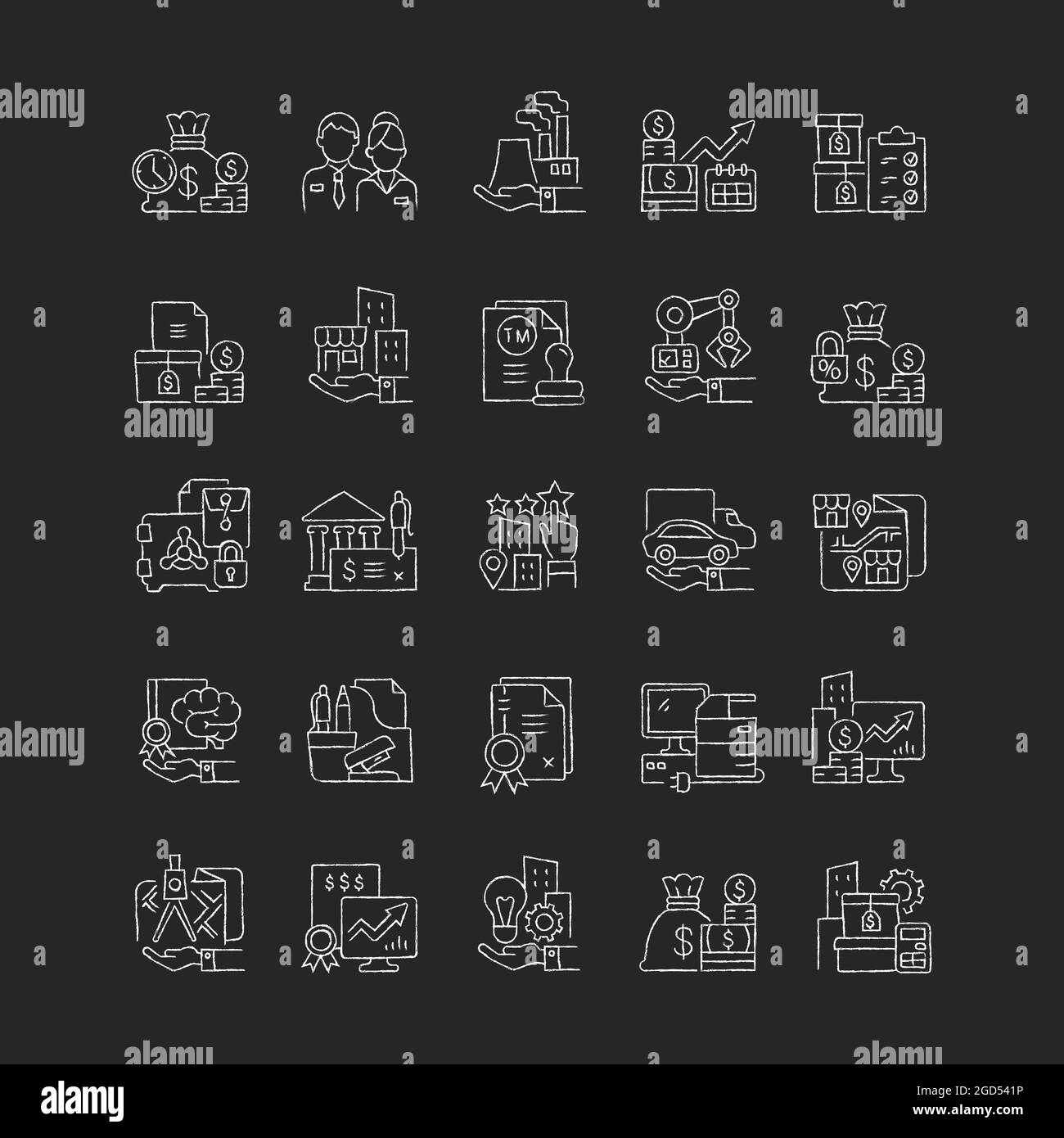 Business assets chalk white icons set on dark background Stock Vector ...