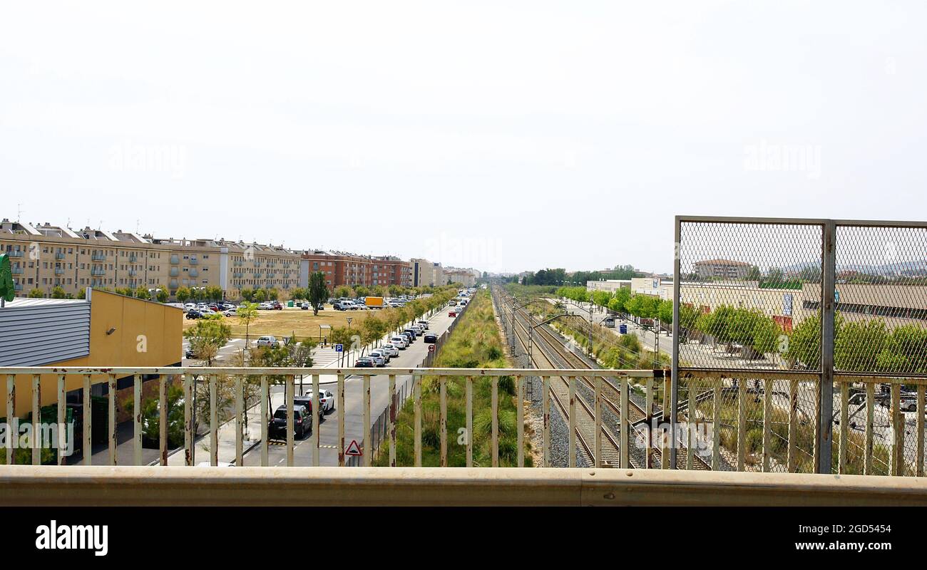 Panoramic of the train tracks in Cubelles, Barcelona, Catalunya, Spain, Europe Stock Photo