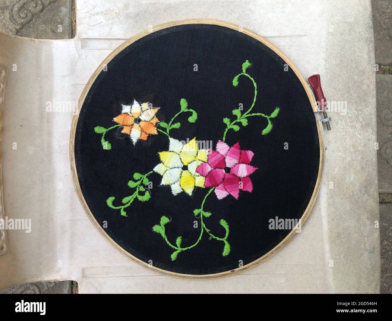 Hand embroidery flower decorations, Closeup view of Hand embroider
