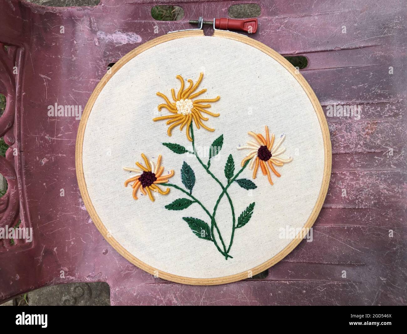 Hand embroidery flower decorations, Closeup view of Hand embroider