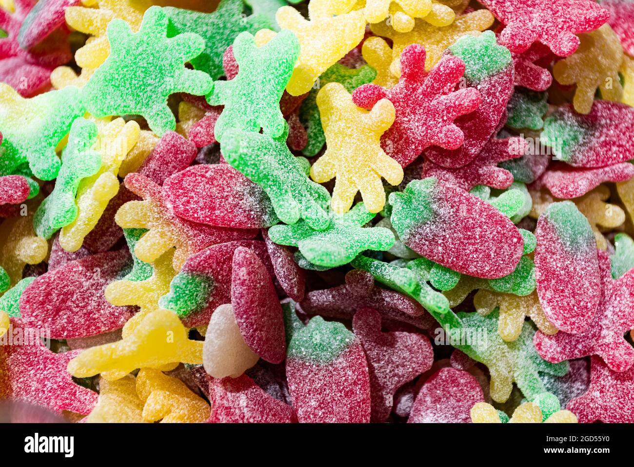 Assorted gummy candies. Top view. Jelly sweets. Stock Photo