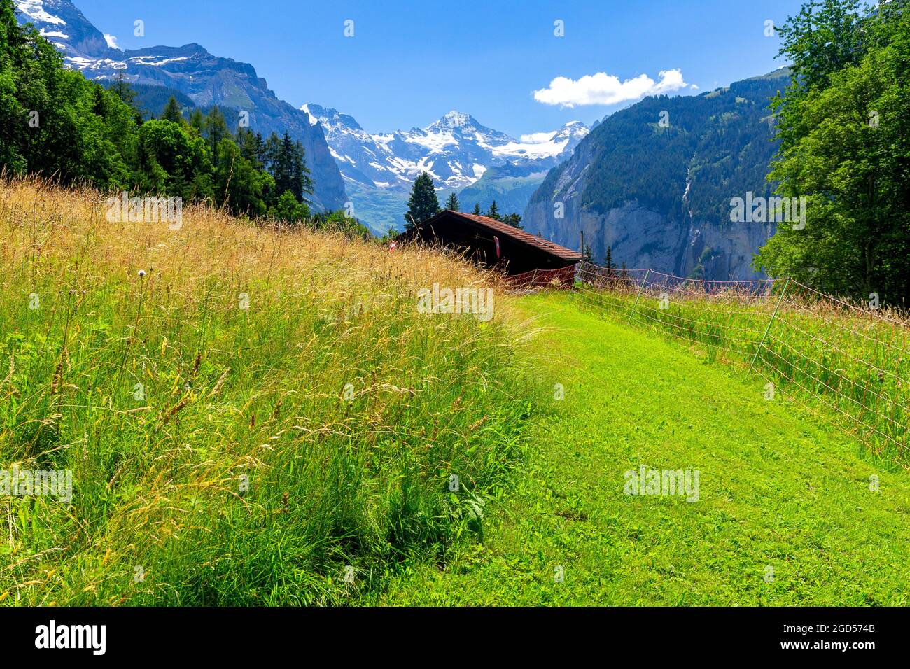 Scenic aerial view of the Swiss Alps on a sunny day. Mannlichen Stock ...