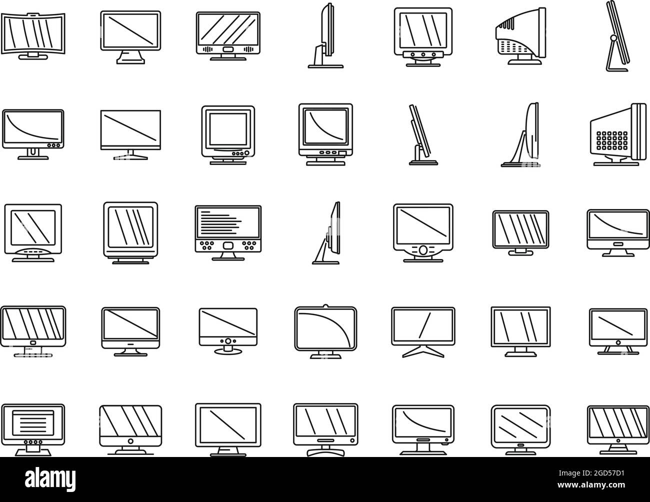 Monitor icons set outline vector. Computer screen. Data monitor Stock ...