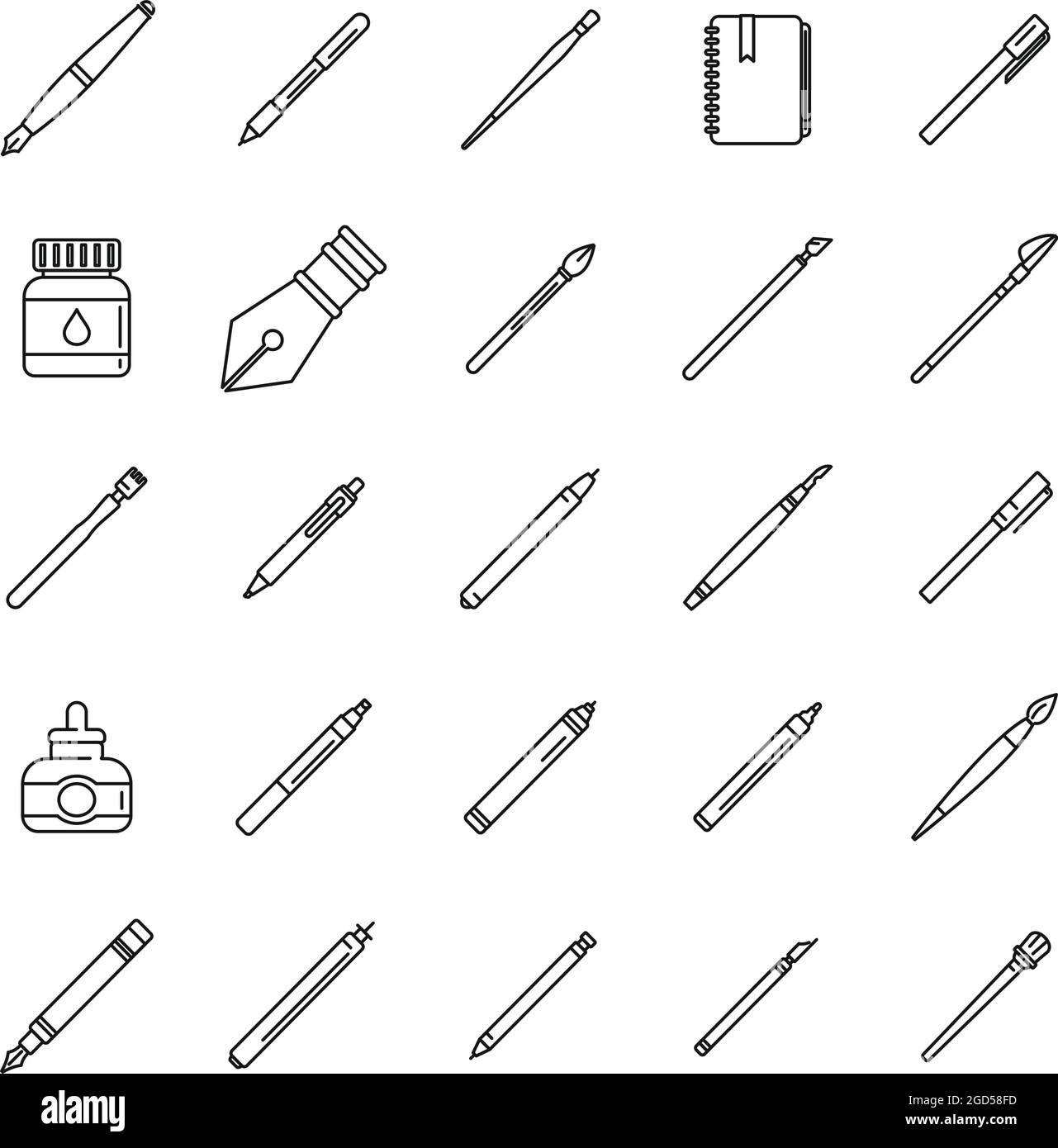 Calligraphy tools icons set outline vector. Paint nib. Lettering kit ...