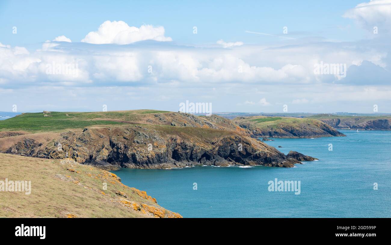 A view of Skomer Island, run by the Wildlife Trust of South and West Wales, home to puffins and many other birds and wildlife. Stock Photo