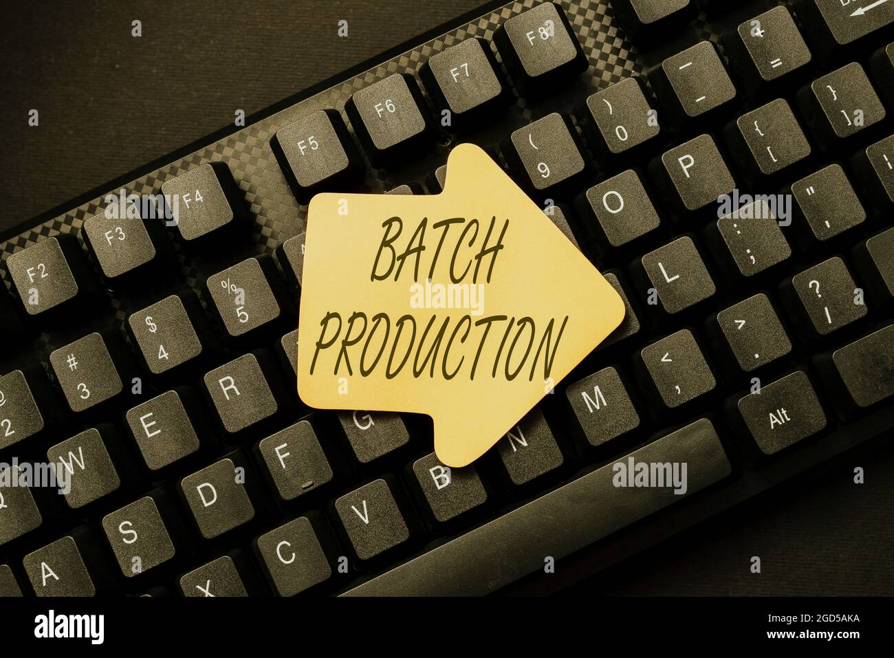 Text caption presenting Batch Production. Business approach products ...