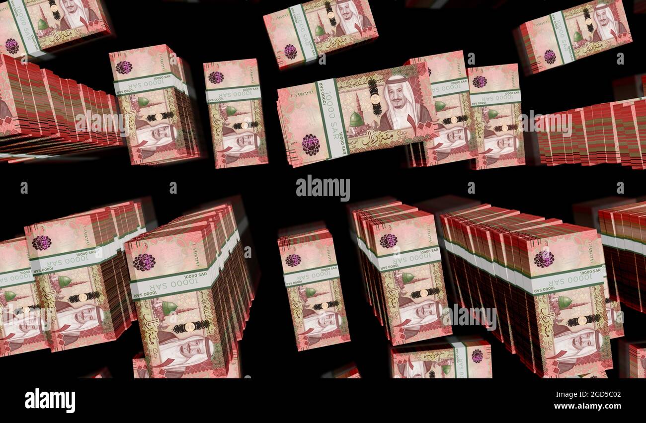 Saudi Arabia Riyal money pack 3d illustration. SAR banknote bundle ...