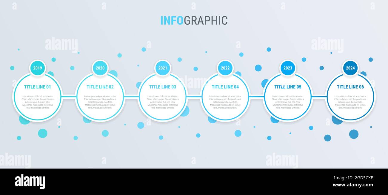 Blue infographic template. 6 options circle design. Vector timeline elements for presentations. Stock Vector