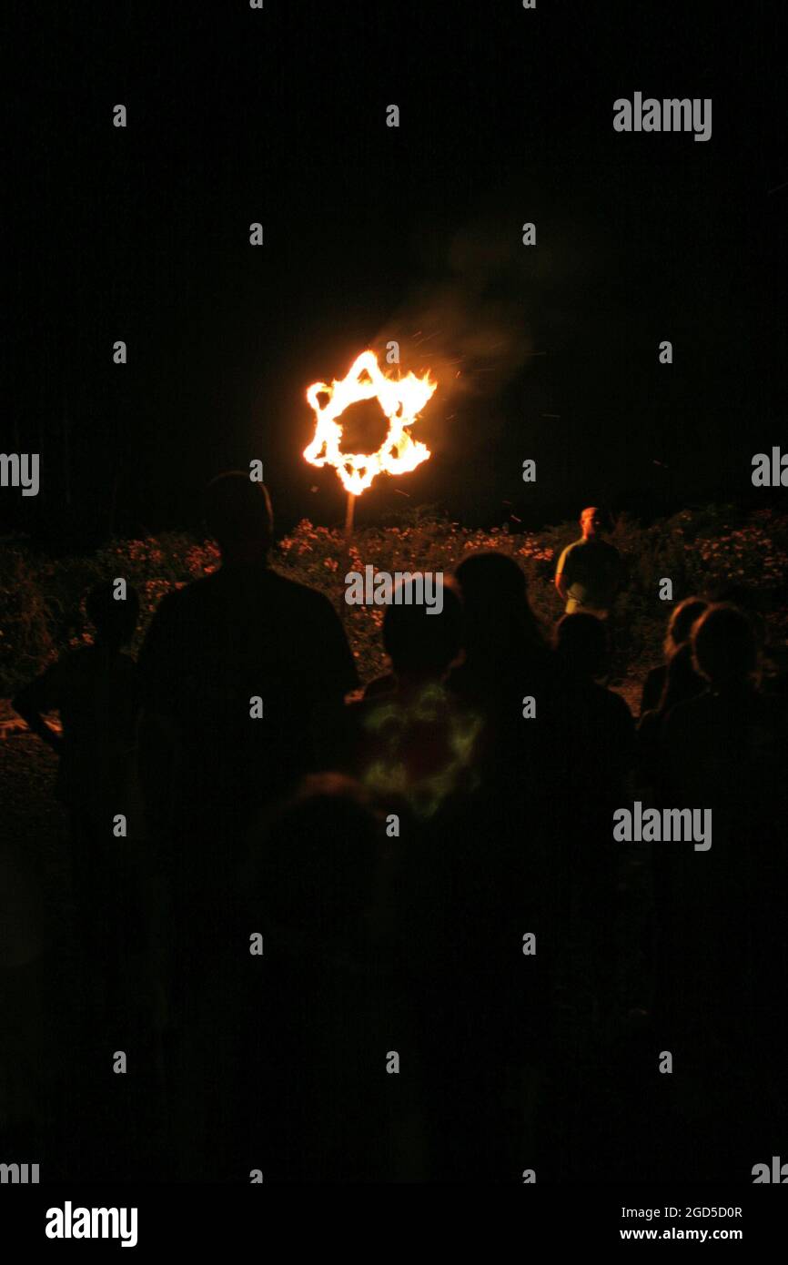 Fire display, a burning Star of David Stock Photo - Alamy