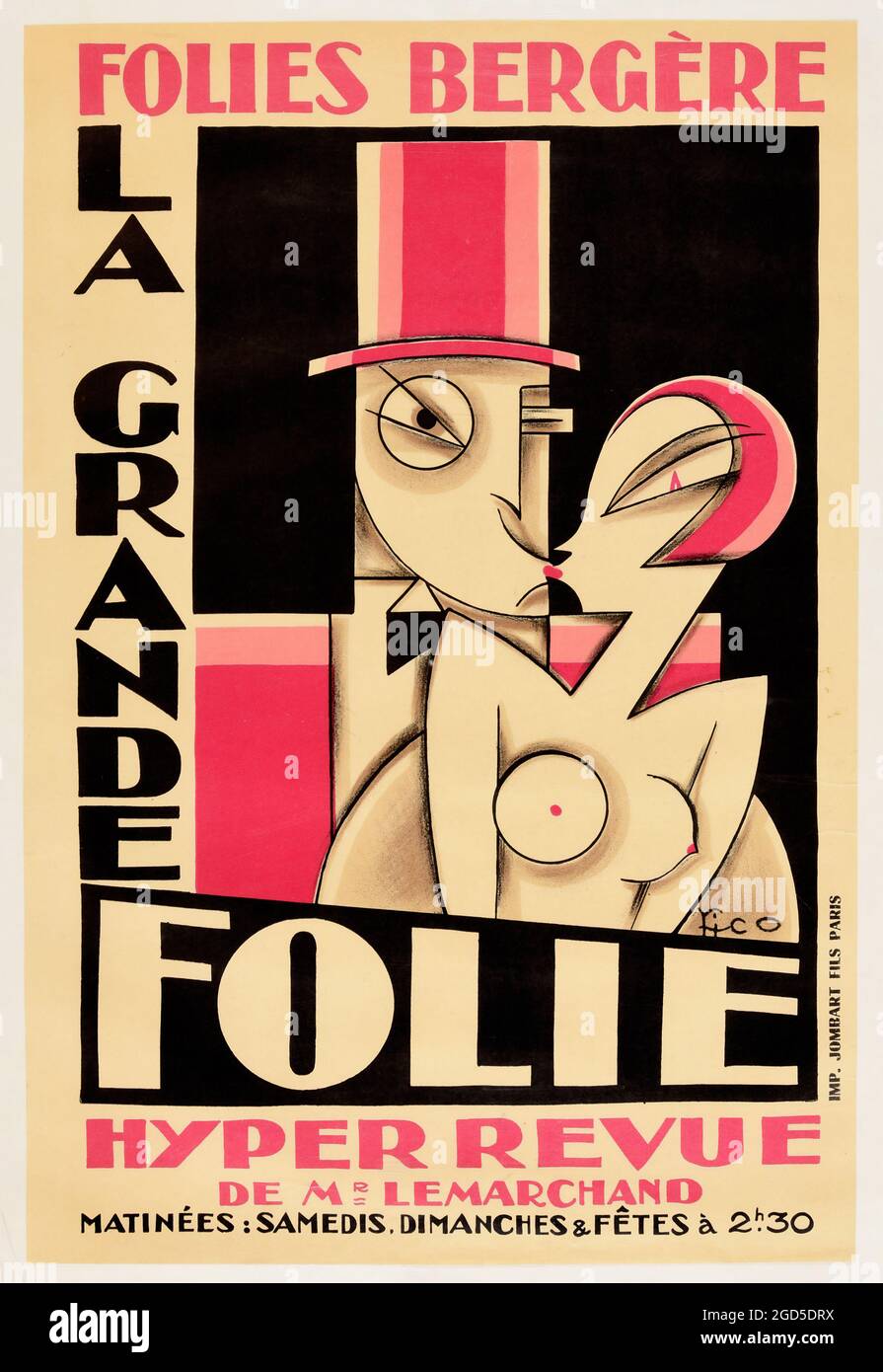 Vintage poster art - retro – Folies Bergère (a cabaret music hall) / La Grande Folie. ca. 1927. Stock Photo