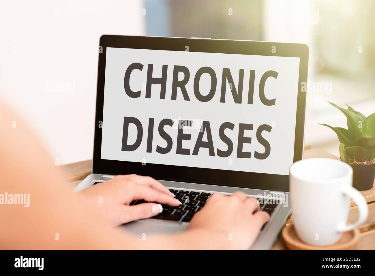 Text sign showing Chronic Diseases. Word Written on A disease or condition that lasts for longer time Online Jobs And Working Remotely Connecting Stock Photo