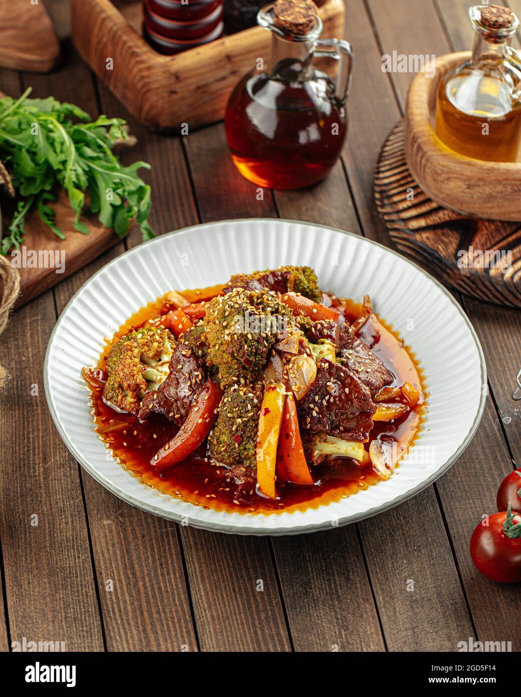 Aisan stewed beef with broccoli and pepper Stock Photo