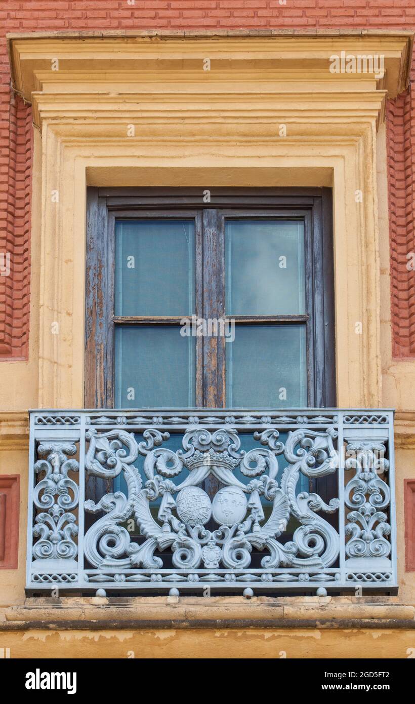 The Palace of San Telmo Seville, Spain. Seat of the presidency of the Andalusian Regional Government. Balcony ironwork detail Stock Photo