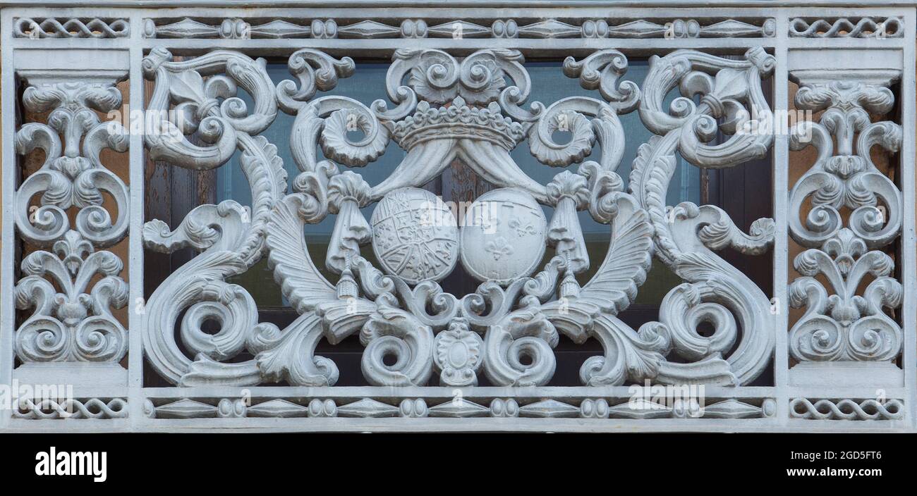 The Palace of San Telmo Seville, Spain. Seat of the presidency of the Andalusian Regional Government. Balcony ironwork detail Stock Photo