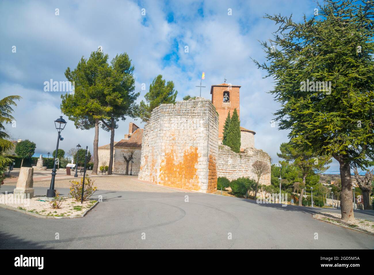 Torremocha castle and San Torcuato church. Santorcaz, Madrid province, Spain. Stock Photo