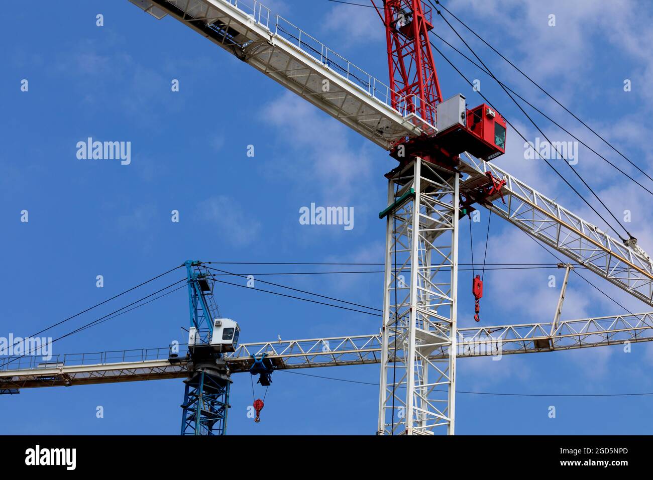 Two construction cranes at construction site. Ontario Canada. Stock Photo