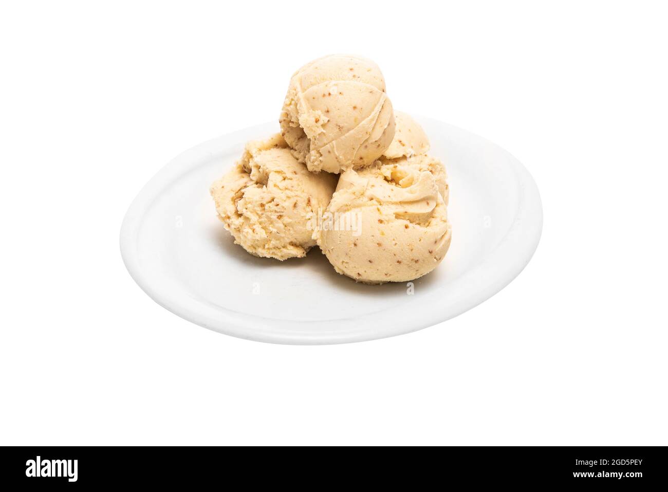 Fig walnut ice cream. Organic fruit ice cream scoops, Natural fruit colors Stock Photo