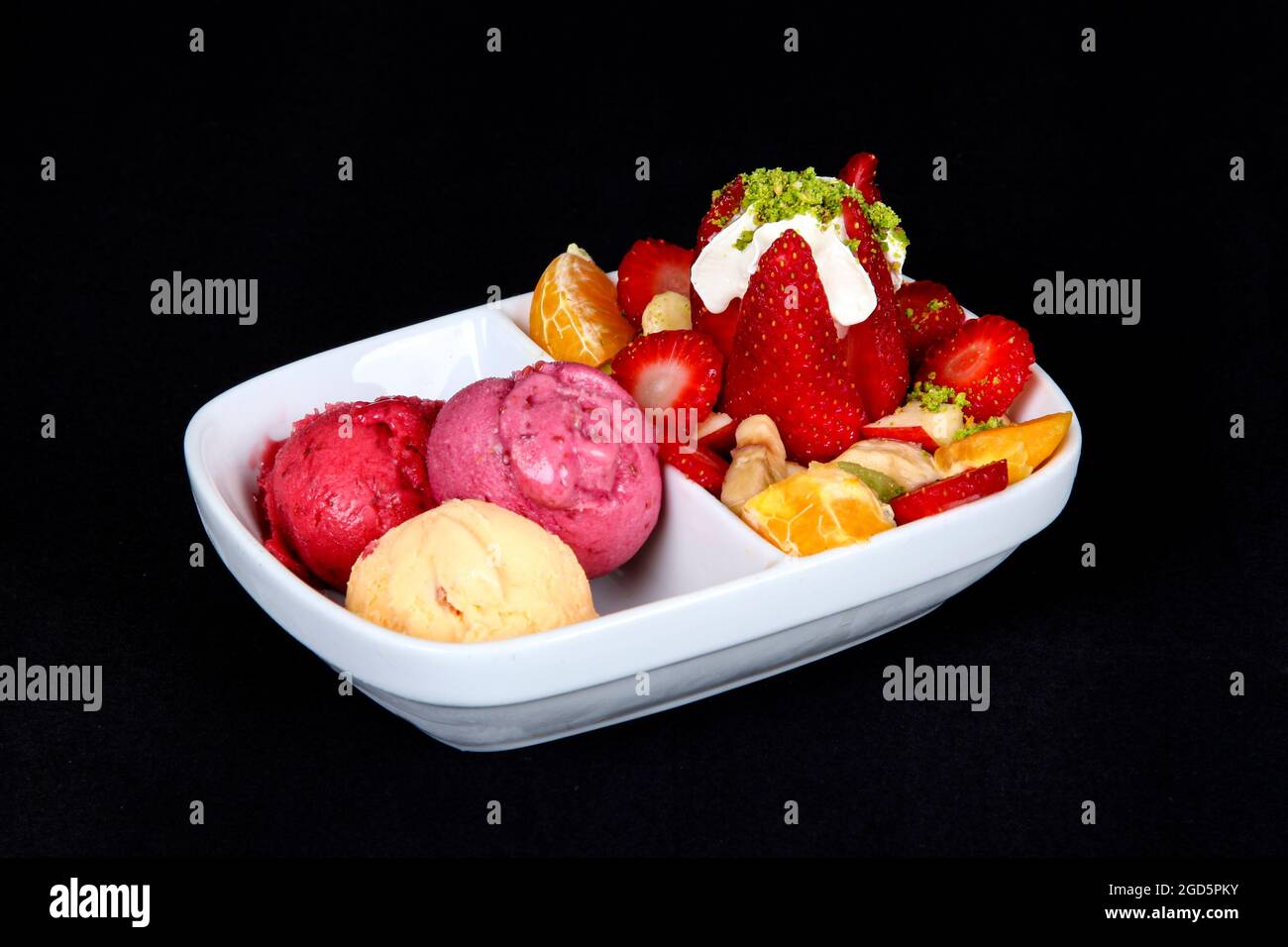 ice cream, mixed ice cream. Mixed fruit ice cream with fruits Stock
