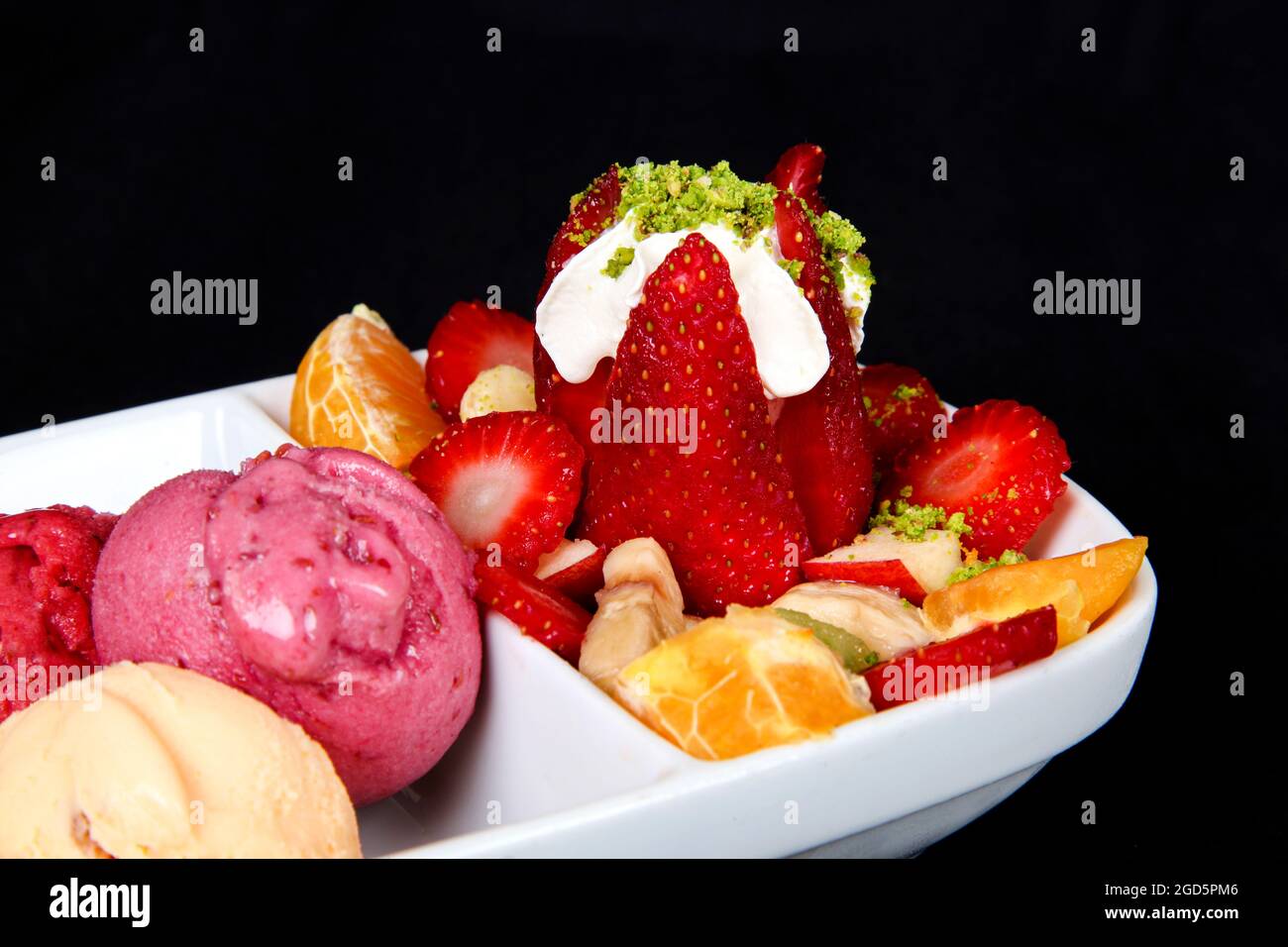 ice cream, mixed ice cream. Mixed fruit ice cream with fruits Stock