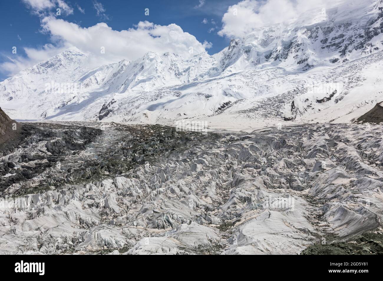 Karakorum mountains: Rakaposhi mountain top and glacier Stock Photo