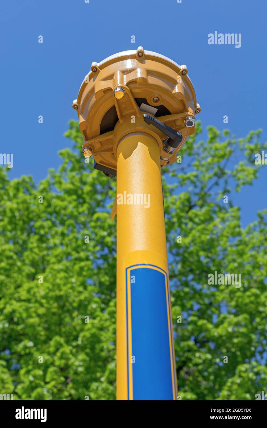 Gnss Gps Antenna Pole at Guided Construction Machine Vehicle Stock Photo