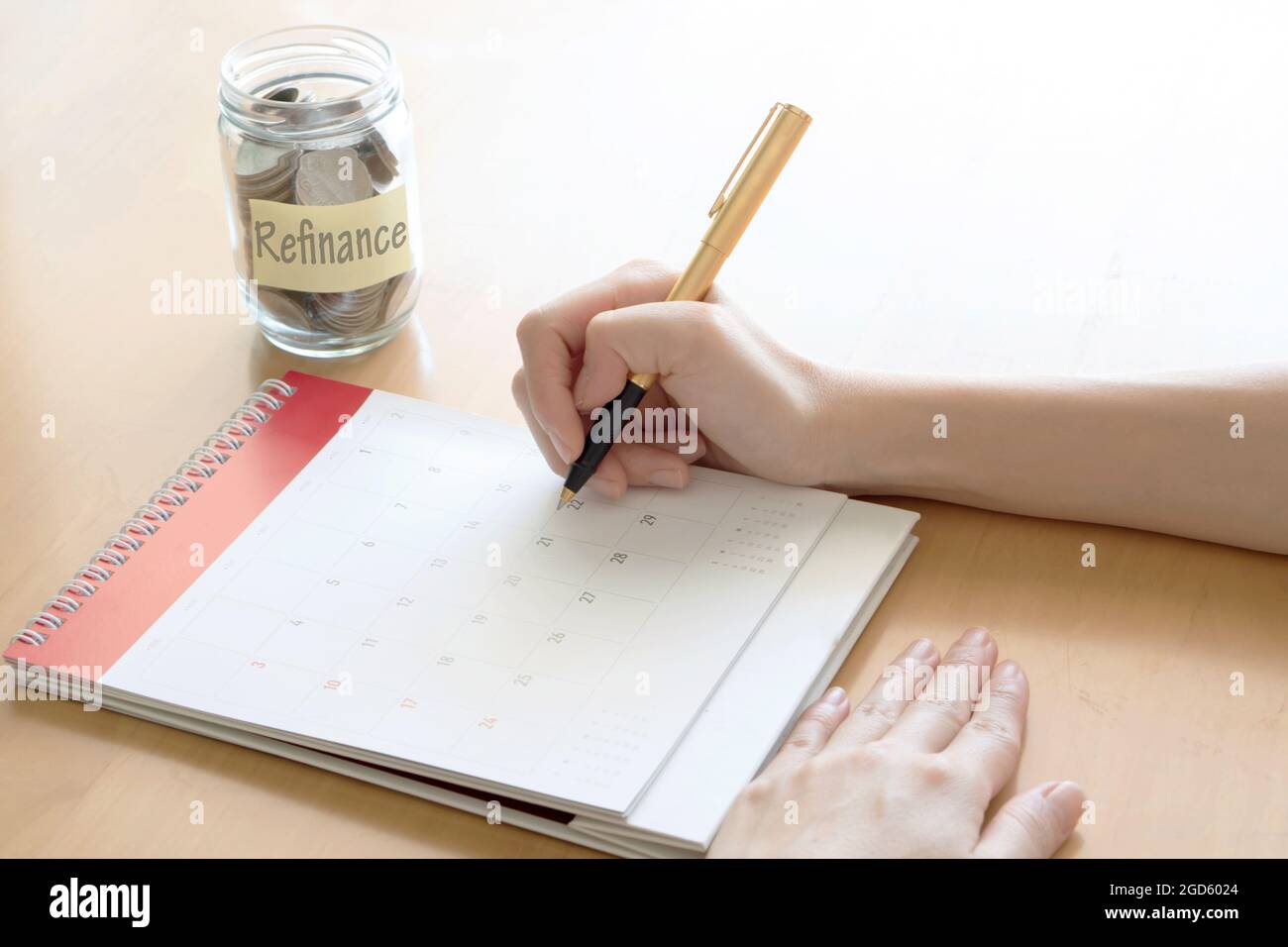 Hand writing in calendar plan concept. Stock Photo