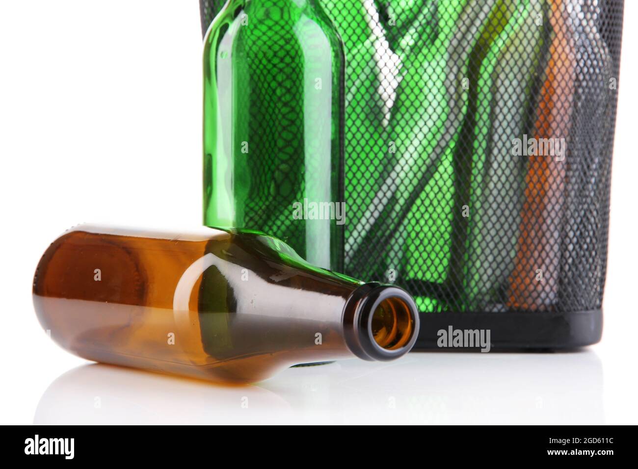 Glass bottles in recycling bin close up Stock Photo Alamy