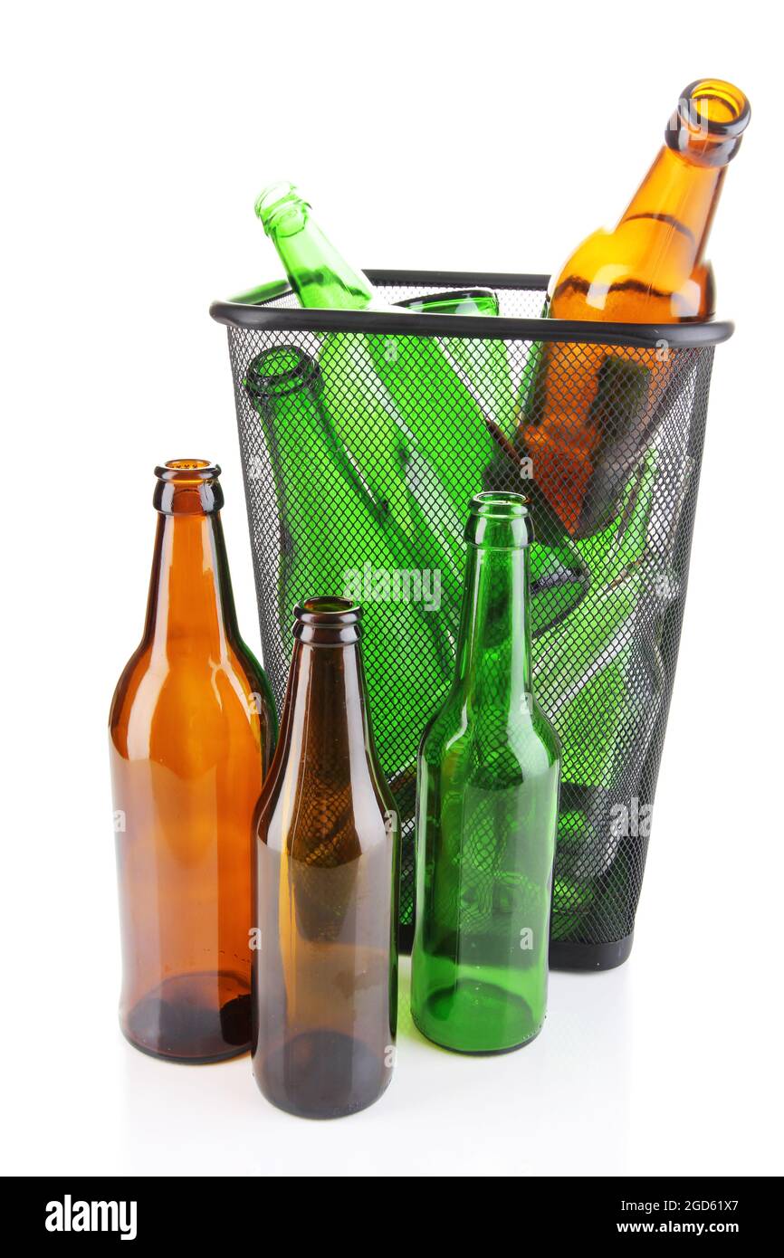 Glass bottles in recycling bin isolated on white Stock Photo Alamy