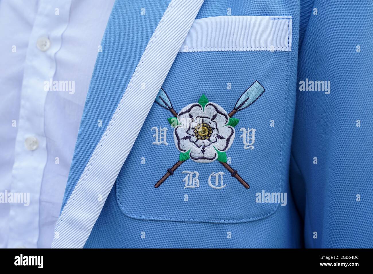 The University of York boat club badge on a blazer on the opening 