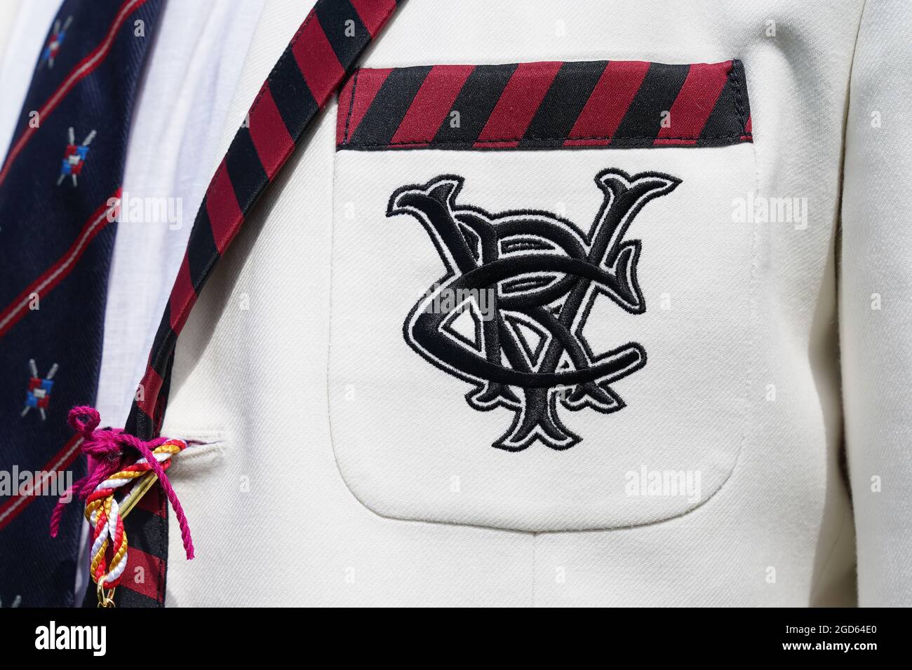 The Vesta Rowing club badge on a blazer on the opening day of the 2021  Henley Royal Regatta alongside the river Thames. Picture date: Wednesday  August 11, 2021 Stock Photo - Alamy