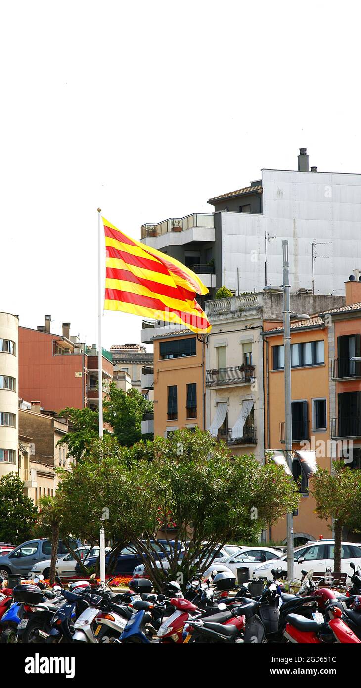 Catalunya flag in the center of Girona, Catalunya, Spain, Europe Stock Photo
