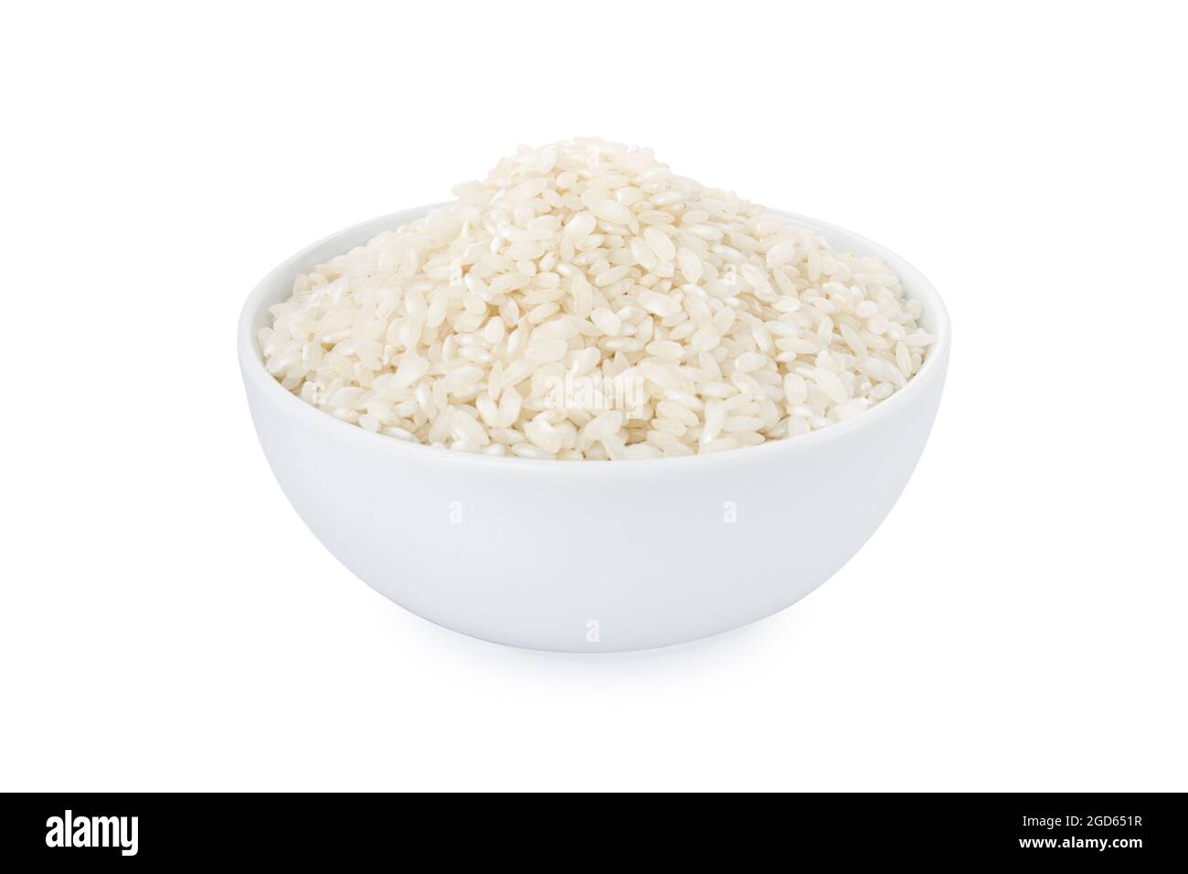 Baldo rice, baldo rice in white bowl, on white background Stock Photo