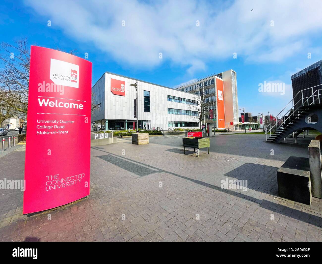 signage and the Beacon building at the College Road campus of Stoke on