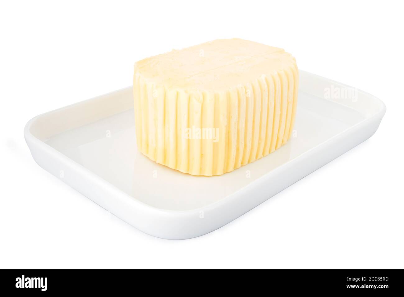 Butter, butter on white plate, on white background Stock Photo
