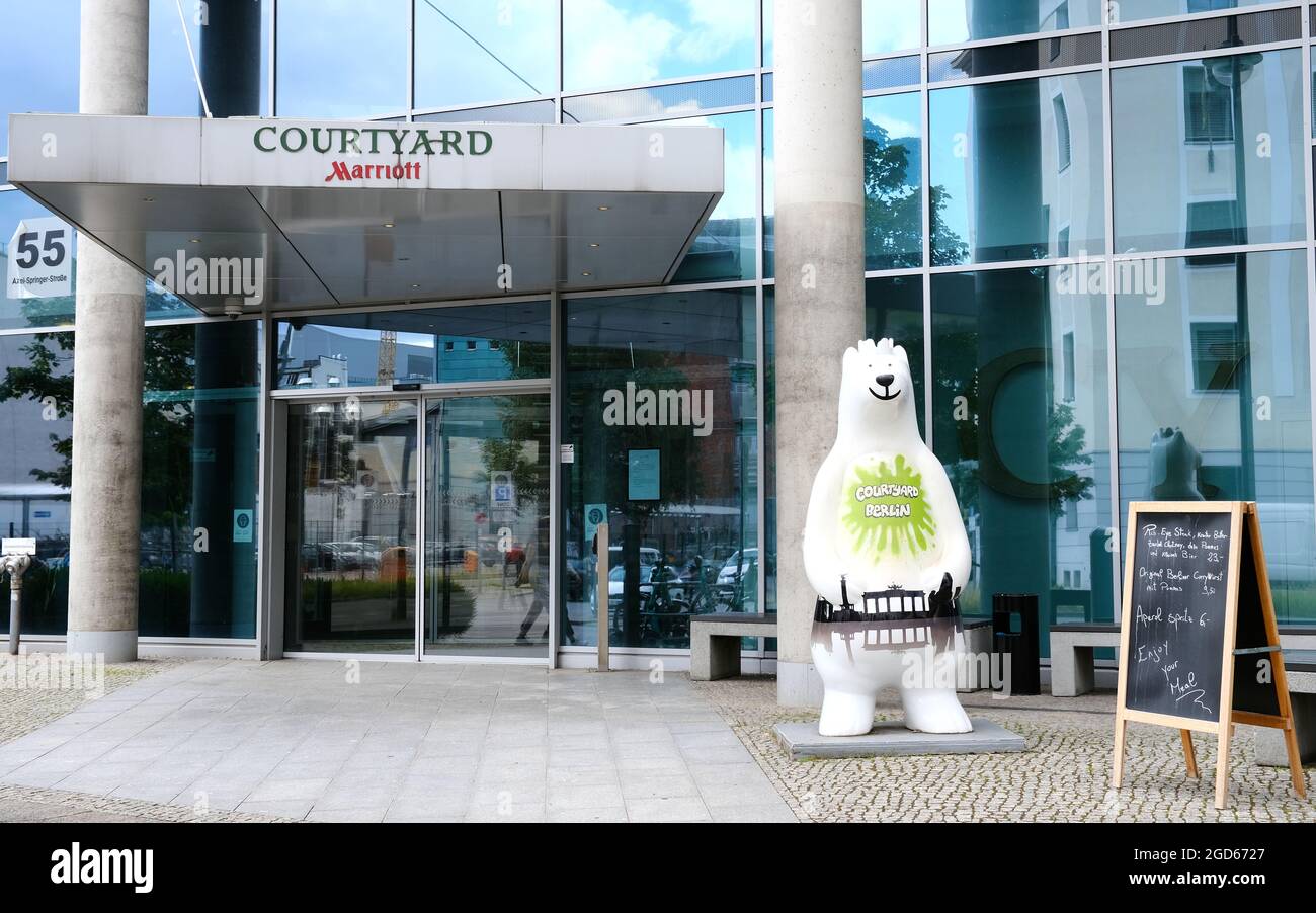 Berlin, Germany, August 8, 2021, entrance area of the Marriot-Courtyard Hotel on Axel Springer Strasse. Stock Photo