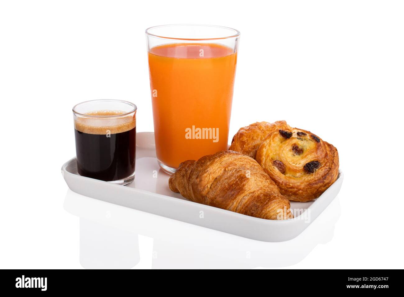 French breakfast, coffee, orange juice, croissant and raisin bread on