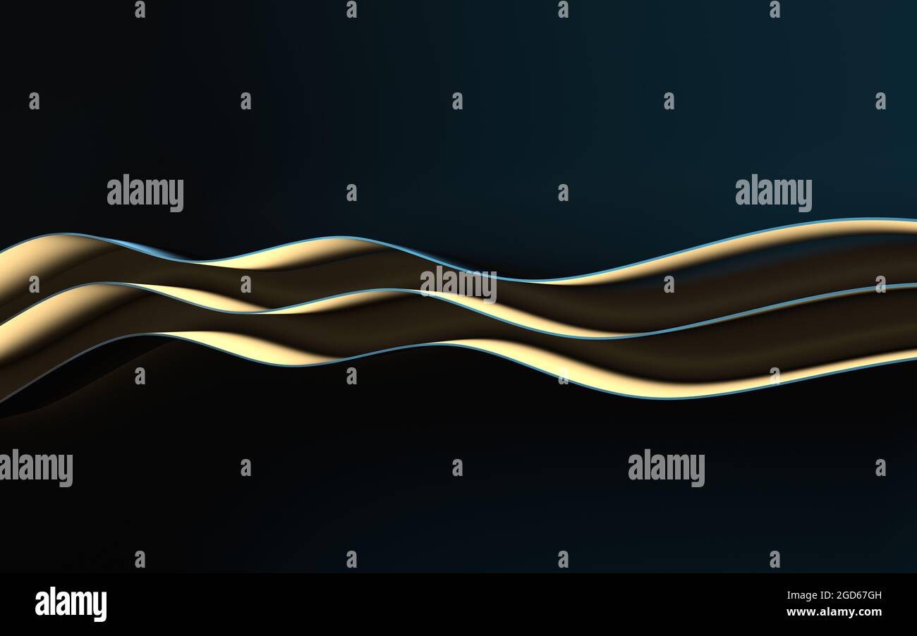 Curved geometry with dark background, 3d rendering. Computer digital ...