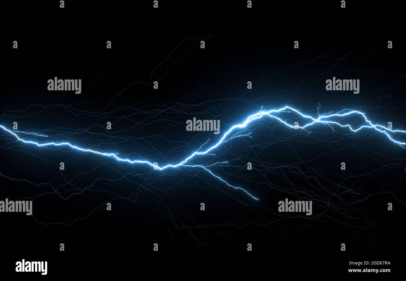 Lightning with black background, 3d rendering. Computer digital drawing ...
